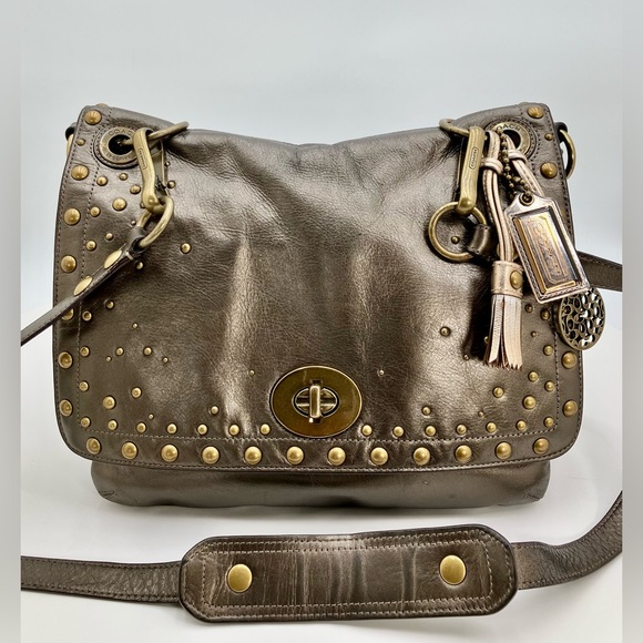 *COACH Metallic Bronze #15392 Studded Messenger Leather Bag - Picture 17 of 17